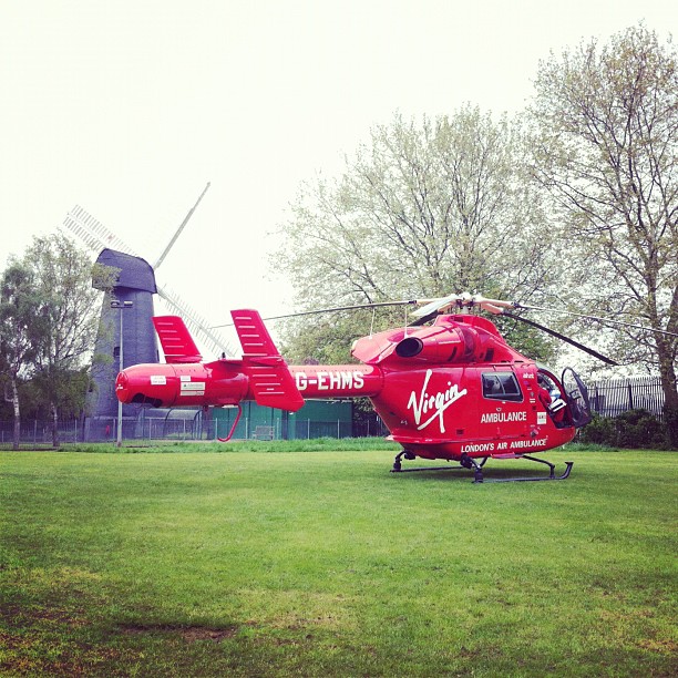 The air ambulance in Windmill Gardens this morning pic by Amy Walters on